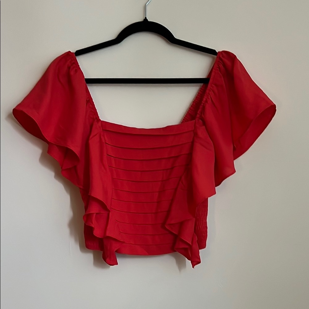 DO+BE Red Ruffled Flutter Sleeve Crop Top
